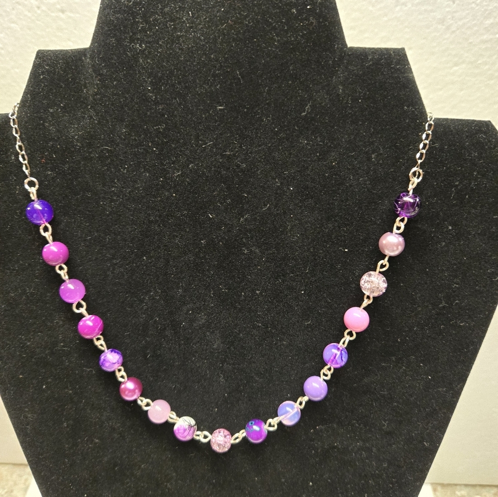 Hand Crafted Silver and Pink Glass Bead Two Way Necklace - Picture 4 of 7